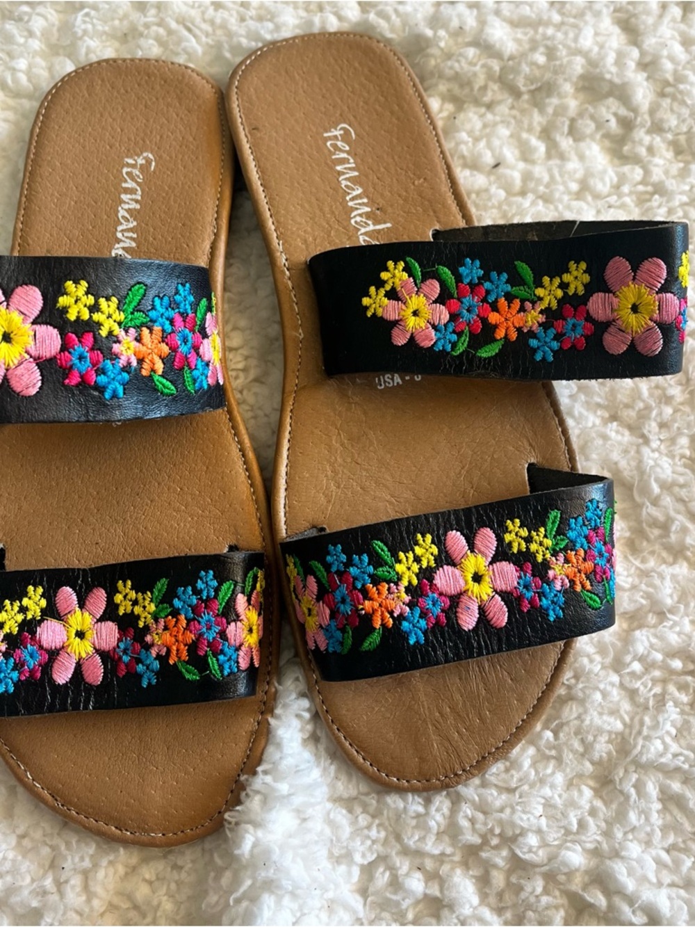 Black Floral Embroidered Slide Sandals - Women - Picture 2 of 4